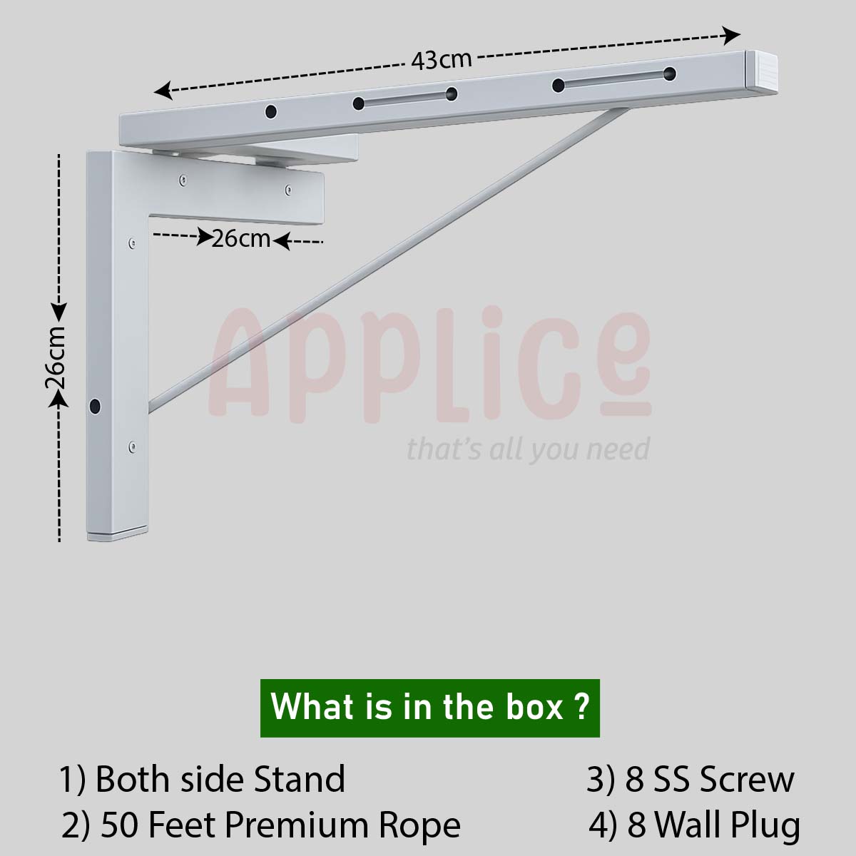 Foldable Wall Mount Cloth Drying Stand for Balcony with 50 Feet Rope | Space saving (L Type)