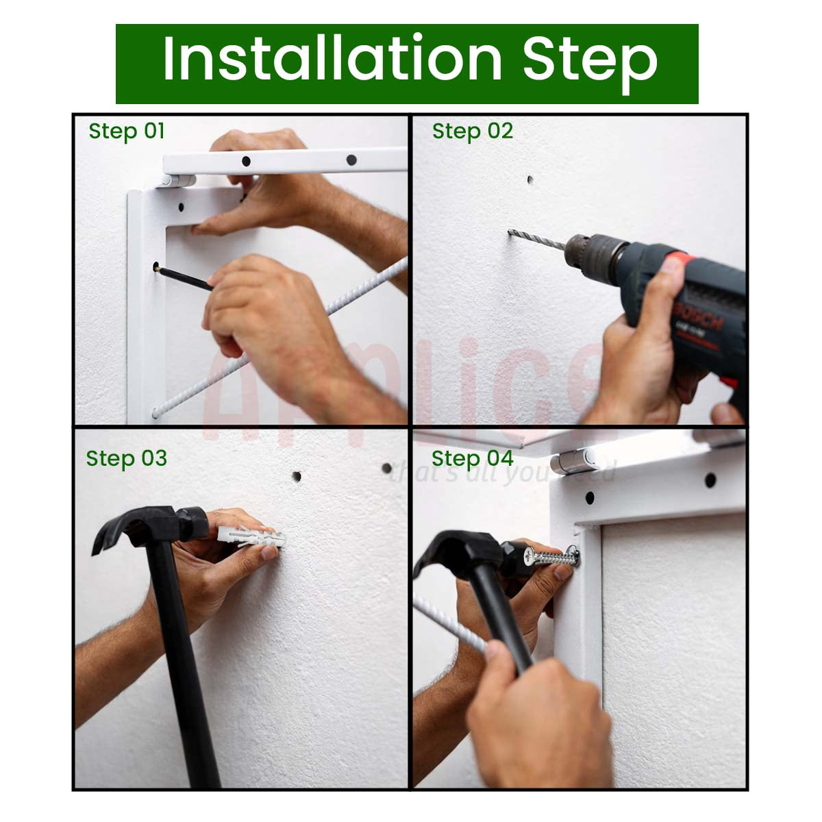 Foldable Wall Mount Cloth Drying Stand for Balcony with 50 Feet Rope | Space saving (L Type)