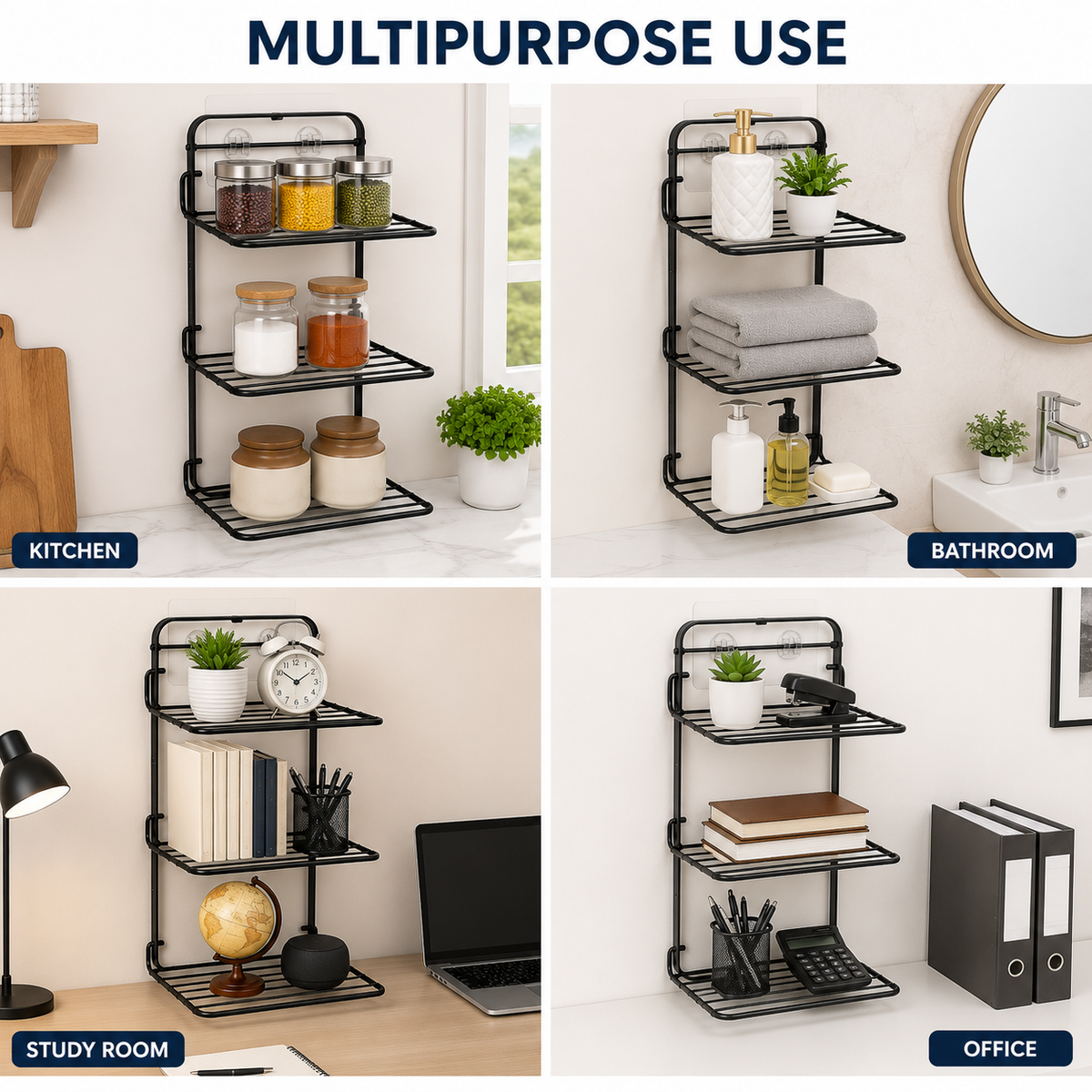 APPLICE Wall-Mounted Multifunctional Storage Rack | Space-Saving Organizer Shelf for Kitchen, Bathroom, Bedroom & Office | Storage for Toiletries, Spices, Cosmetics, Cleaning Supplies