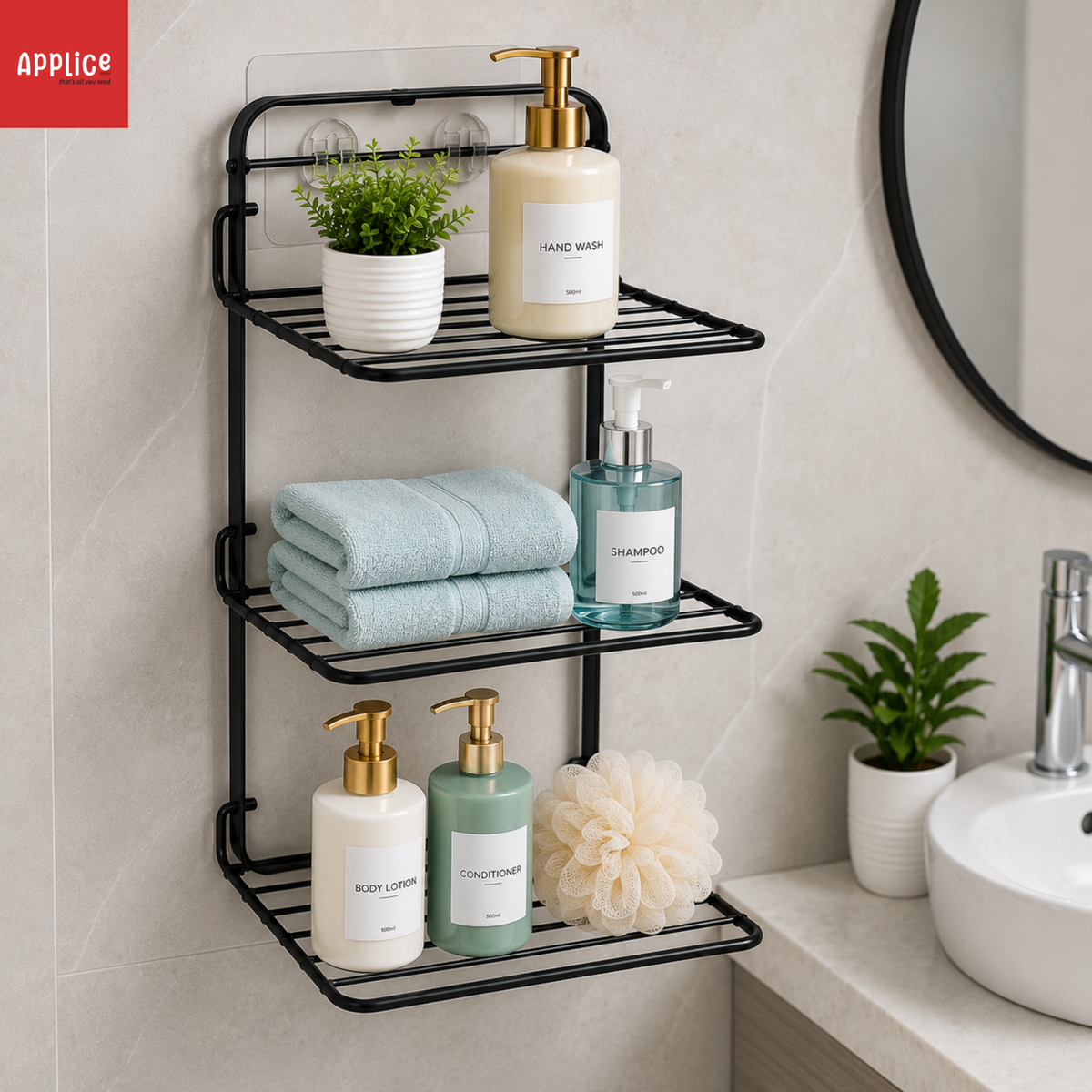 APPLICE Wall-Mounted Multifunctional Storage Rack | Space-Saving Organizer Shelf for Kitchen, Bathroom, Bedroom & Office | Storage for Toiletries, Spices, Cosmetics, Cleaning Supplies