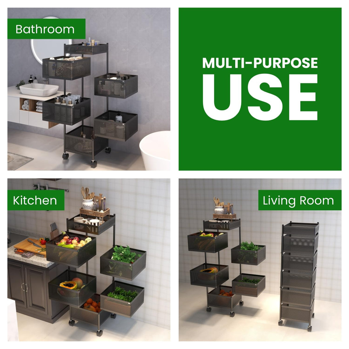 Rotating kitchen trolley for fruit and vegetable | Multipurpose kitchen basket ( 5 Layer)