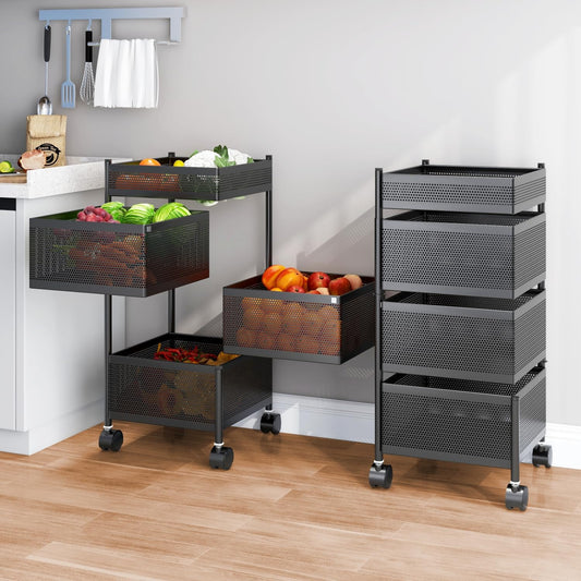 APPLICE 3-Tier Metal Rotating Kitchen Trolley with 360-Degree Rotating Wheels/Spice Rack/Vegetable & Fruit Storage/Organizer Holder/Onion-Potato Storage Basket for Kitchen/Vegetable Storage Stand