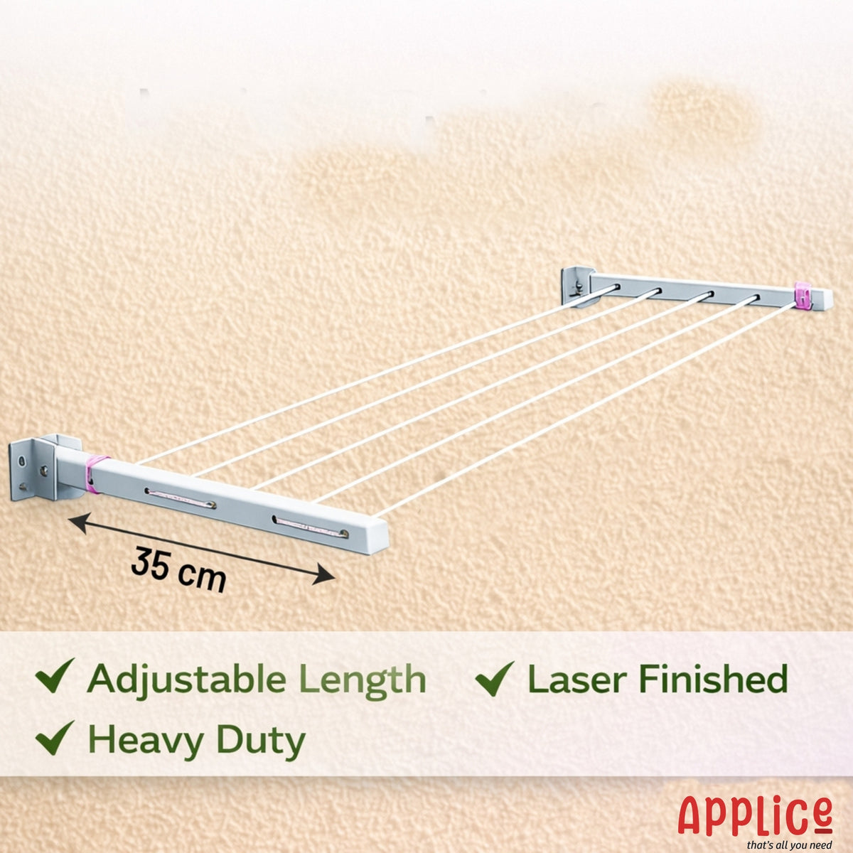 APPLICE Metal Wall Mounted Foldable Cloth Drying Stand for Balcony – Heavy Duty 5 Layer (40 Feet Rope) | Wall Mount Cloth Drying Stand | Clothes Drying Hanger Stand